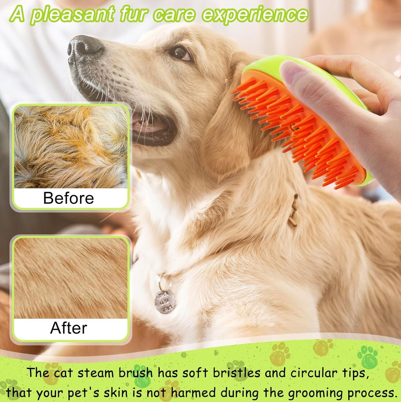 Cat Steam Brush — before/after grooming